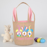Easter Bunny Ears Canvas Bag Happy Easter Happy Easter Gnomies Rabbit Round Bottom Handbag