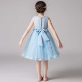 Girls Sleeveless Embroidery Flower Formal Pageant Gowns Midi Dress