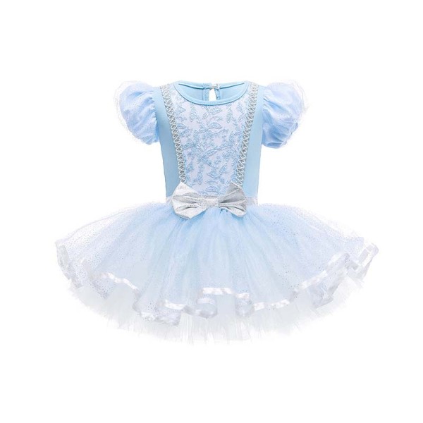 Toddler Girls Puffy Sleeves Flower Embroidery Bowknot Tutu Princess Dress