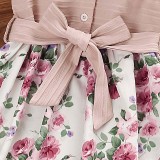 Toddler Girls Flying Sleeve Flower Prints Bowknot Belt A-line Casual Dress