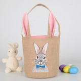 Easter Bunny Ears Canvas Bag Happy Easter Happy Easter Bunny Tie Round Bottom Handbag