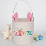 Easter Bunny Ears Canvas Bag Happy Easter Happy Easter Love Egg Round Bottom Handbag