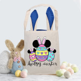 Easter Bunny Ears Canvas Bag Happy Easter Happy Easter Cartoon Mouse Eggs Square Bottom Handbag