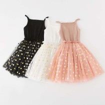 Toddler Girls Sling Knitting Polka Dots Mesh Casual Tutu Dress