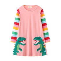 Toddler Girls Long Stripes Sleeve Dinosaurs Animals Prints A-line Casual Dress