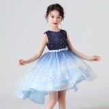 Toddler Girls Sleeveless Sparkling Bowknot Belt Formal Gowns Fishtail Midi Dress