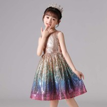 Toddler Girls Sleeveless Glittering Colorful Sequins Formal Dress