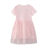 Toddler Girls Short Sleeve Cute Cat Sequin Stars Mesh Tutu Dress