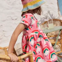 Toddler Girls Short Sleeve Rainbow Clouds Prints A-line Casual Dress