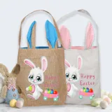 Easter Bunny Ears Canvas Bag Happy Easter Happy Easter Bunny Eggs Square Bottom Handbag