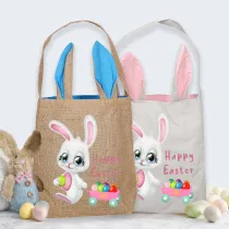 Easter Bunny Ears Canvas Bag Happy Easter Happy Easter Bunny Eggs Square Bottom Handbag