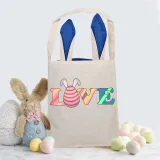 Easter Bunny Ears Canvas Bag Happy Easter Happy Easter Love Egg Square Bottom Handbag