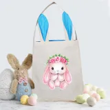 Easter Bunny Ears Canvas Bag Happy Easter Happy Easter Bunny Flower Square Bottom Handbag