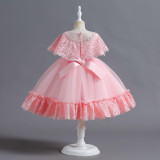 Toddler Girls Lace Shawl Boeknot Belt Formal Maxi Dress