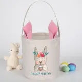 Easter Bunny Ears Canvas Bag Happy Easter Happy Easter Flower Bunny Egg Round Bottom Handbag