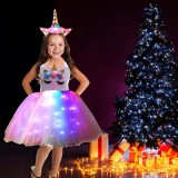 Toddler Girls LED Light Up Two Pieces Unicorn Tutu Dress with Hairband