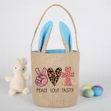 Easter Bunny Ears Canvas Bag Happy Easter Happy Easter Peace Love Easter Round Bottom Handbag