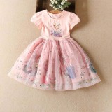 Toddler Girls Short Sleeve Princess Mesh Sequin Flower Prints Tutu Dress