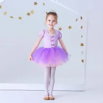 Toddler Girls Puffy Sleeves Cosplay Purple Dress Tutu Princess Ballet Dress
