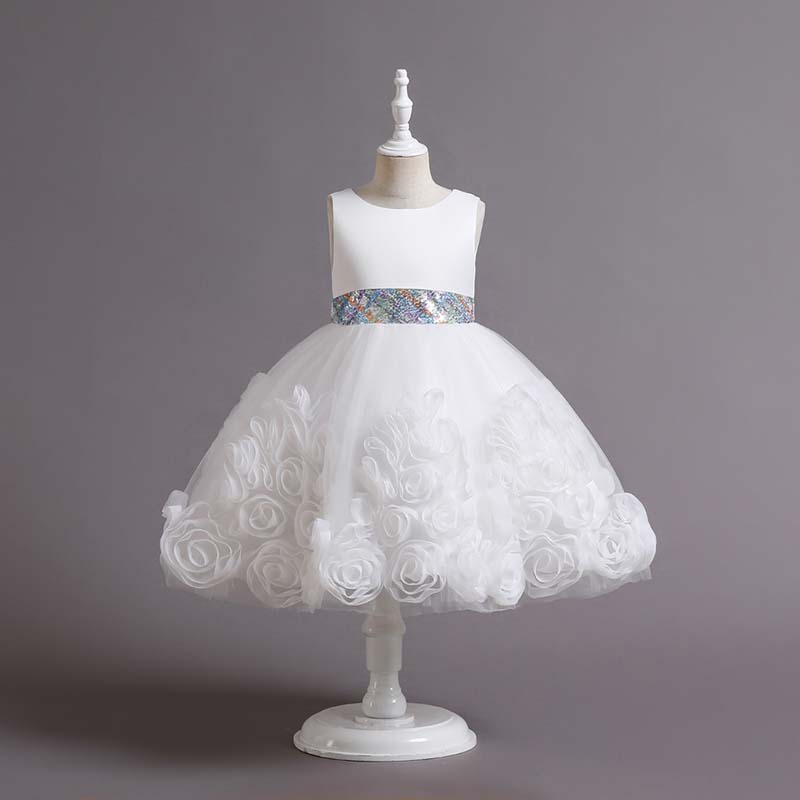 Toddler Girls Sleeveless Glittering Belt Cake Dress Formal Midi Dress