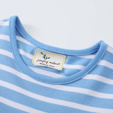 Toddler Girls Short Sleeve Blue Stripes Cartoon Bird Embroidery A-line Casual Dress
