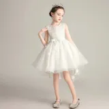 Toddler Girls Sleeveless Embroidery Bowknot Belt Formal Gowns Fishtail Midi Dress