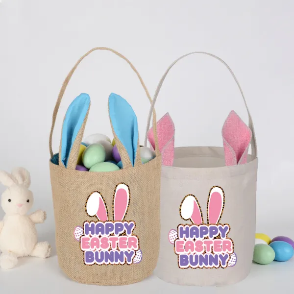 Easter Bunny Ears Canvas Bag Happy Easter Happy Easter Bunny Round Bottom Handbag