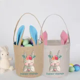 Easter Bunny Ears Canvas Bag Happy Easter Happy Easter Flower Bunny Egg Round Bottom Handbag