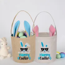 Easter Bunny Ears Canvas Bag Happy Easter Happy Easter Bunny With Glasses Round Bottom Handbag
