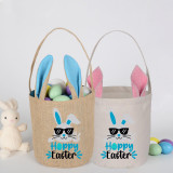 Easter Bunny Ears Canvas Bag Happy Easter Happy Easter Bunny With Glasses Round Bottom Handbag