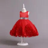 Toddler Girls Sleeveless Glittering Belt Cake Dress Formal Midi Dress