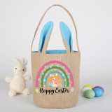 Easter Bunny Ears Canvas Bag Happy Easter Happy Easter Rainbow Rabbit Round Bottom Handbag