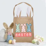 Easter Bunny Ears Canvas Bag Happy Easter Happy Easter Plaids Bunny Square Bottom Handbag
