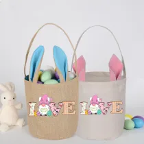 Easter Bunny Ears Canvas Bag Happy Easter Happy Easter Love Gnomies Round Bottom Handbag