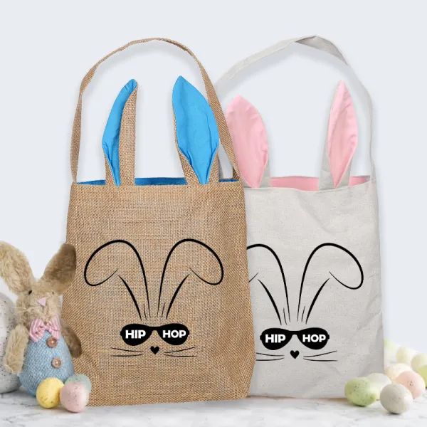 Easter Bunny Ears Canvas Bag Happy Easter Happy Easter Square Hip Hop Rabbit With Glasses Square Bottom Handbag