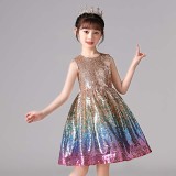 Toddler Girls Sleeveless Glittering Colorful Sequins Formal Dress