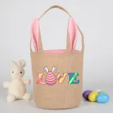 Easter Bunny Ears Canvas Bag Happy Easter Happy Easter Love Egg Round Bottom Handbag