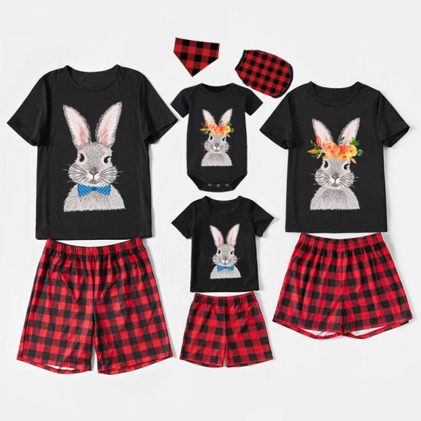 Matching Easter Family Pajamas Happy Easter Tie Flower Bunny Black Pajamas Set