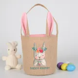 Easter Bunny Ears Canvas Bag Happy Easter Happy Easter Flower Bunny Egg Round Bottom Handbag