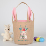 Easter Bunny Ears Canvas Bag Happy Easter Happy Easter Flower Bunny Egg Round Bottom Handbag