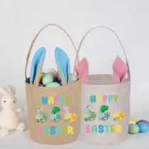 Easter Bunny Ears Canvas Bag Happy Easter Happy Easter Dinosaur Eggs Round Bottom Handbag