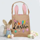 Easter Bunny Ears Canvas Bag Happy Easter Happy Easter Eggs Square Bottom Handbag