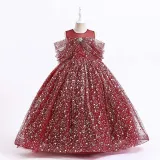 Toddler Girls Sleeveless Sequin Stars Formal Maxi Puffy Dress