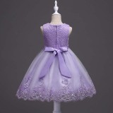Toddler Girls Sleeveless Pearls Collar Formal Midi Embroidery Puffy Dress