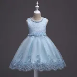 Toddler Girls Sleeveless Pearls Collar Formal Midi Embroidery Puffy Dress