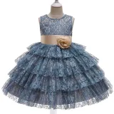 Toddler Girls Sleeveless Flower Belt Lace Hollow Out Formal Midi Dress