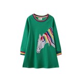 Toddler Girls Long Sleeve Cartoon Horse Embroidery A-line Casual Dress