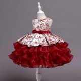 Toddler Girls Sleeveless Flower Embroidery Bowknot Belt Formal Midi Puffy Cake Dress