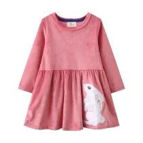 Toddler Girls Long Sleeve Cartoon Bunny Rabbit Animals Embroidery A-line Casual Dress