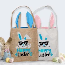 Easter Bunny Ears Canvas Bag Happy Easter Happy Easter Bunny With Glasses Square Bottom Handbag